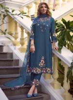 Viscose Blue Festival Wear Hand Work Readymade Kurti Set